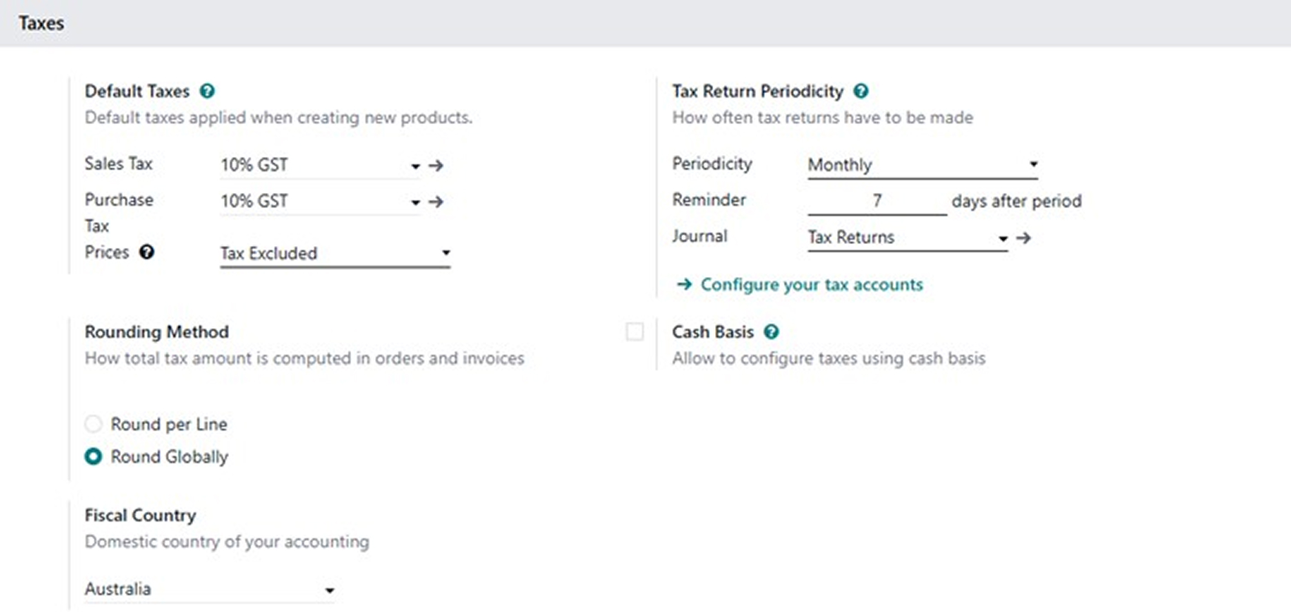 General Tax Settings Configuration