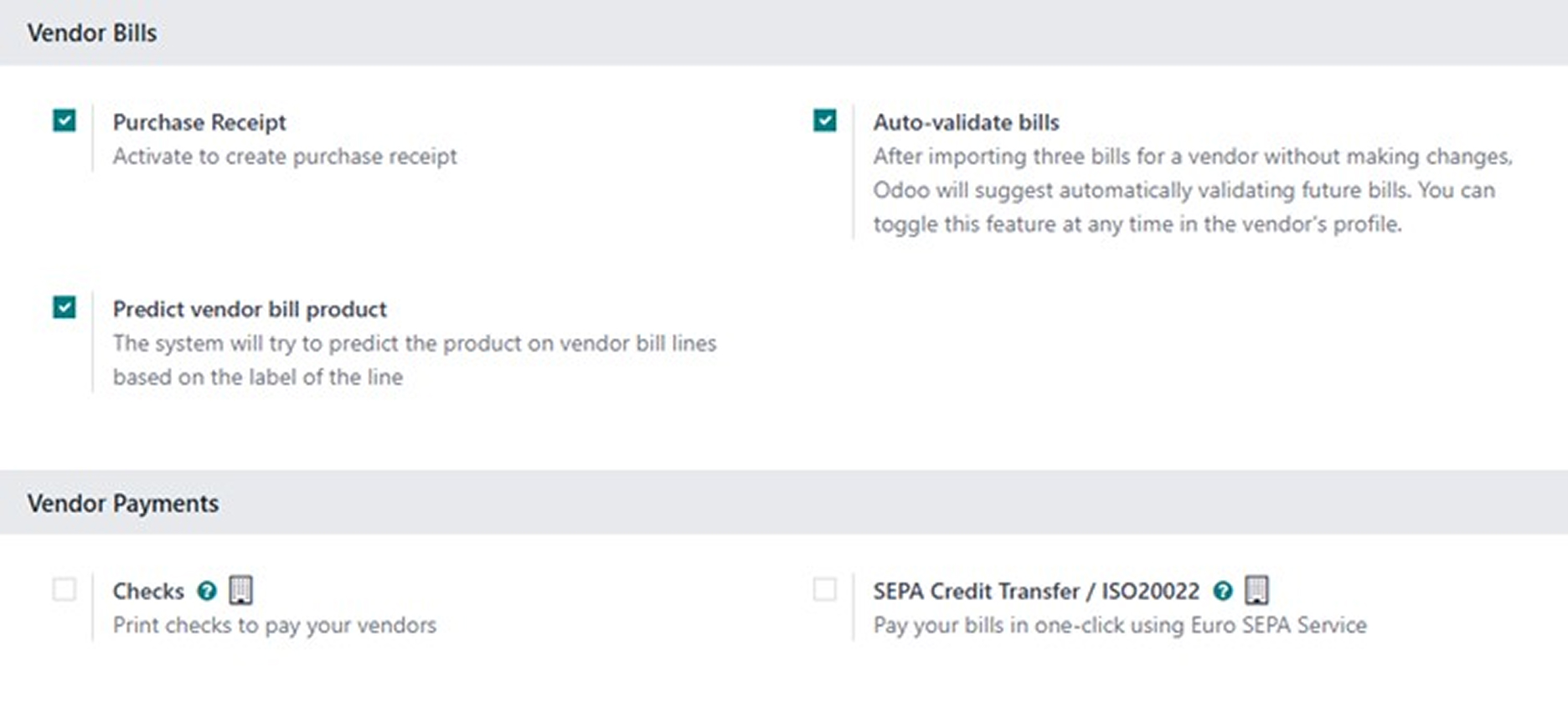 Vendor Bill and Payment Configuration
