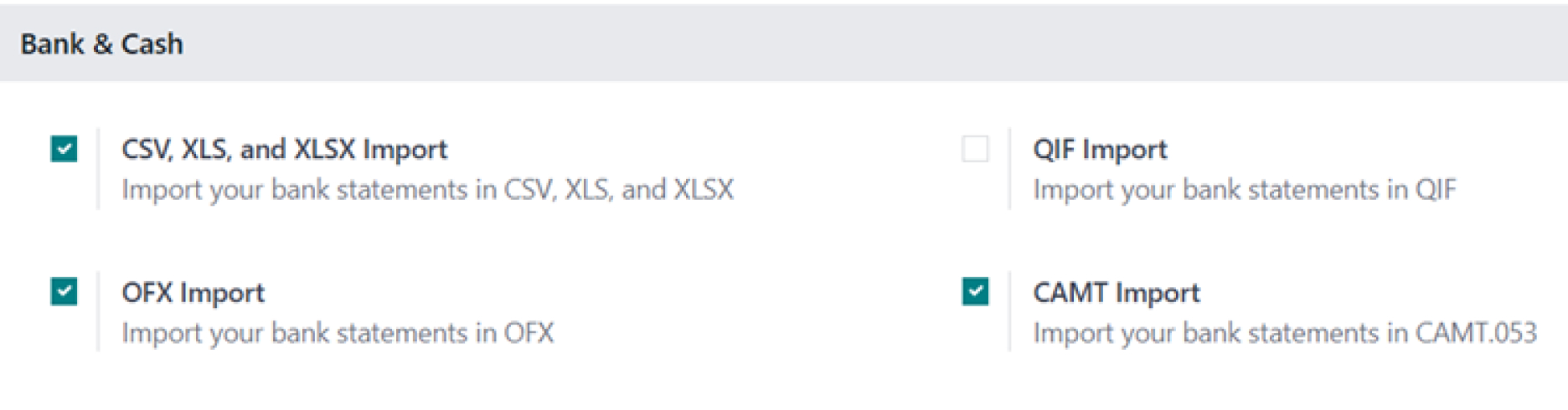 Bank, Cash, and Fiscal Period Settings