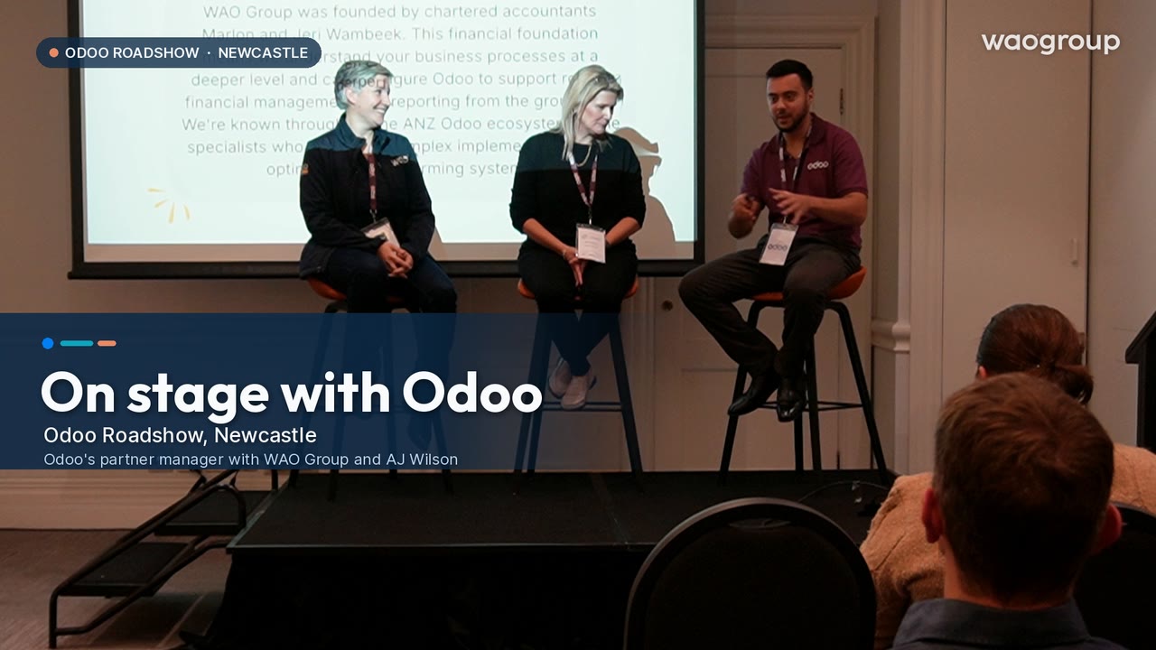 Video still: On stage with Odoo: how Odoo’s partner channel works, from the Odoo Roadshow in Newcastle