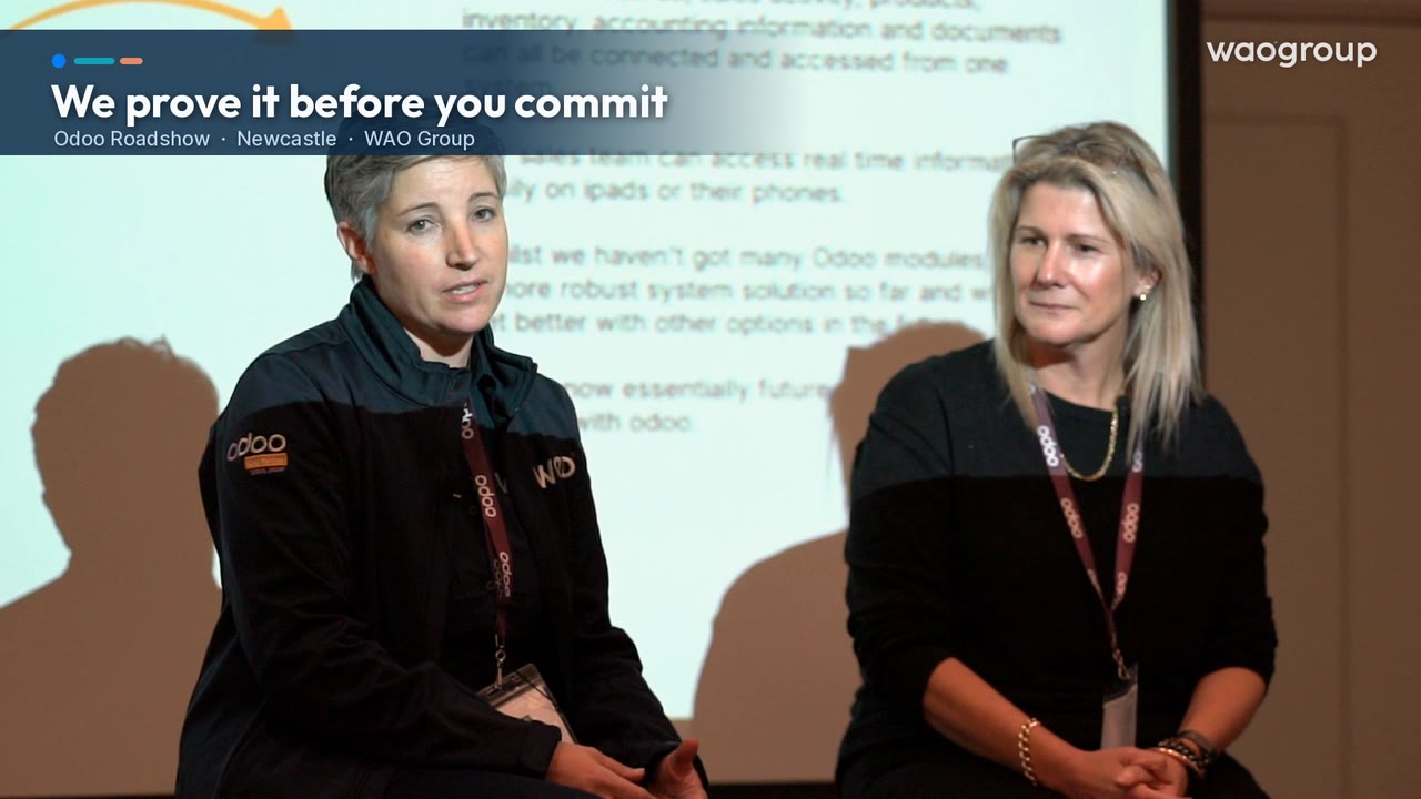 Video still: We prove it before you commit, from the Odoo Roadshow in Newcastle