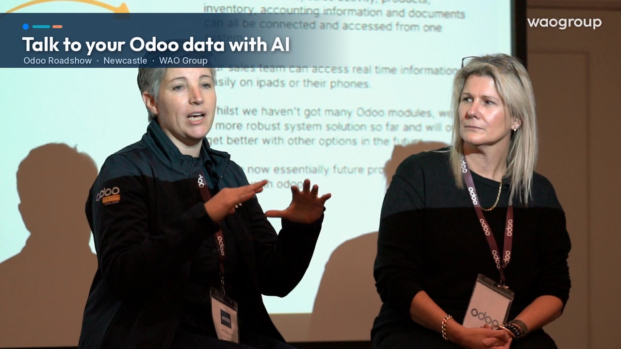 Video still: Talk to your Odoo data with AI, from the Odoo Roadshow in Newcastle