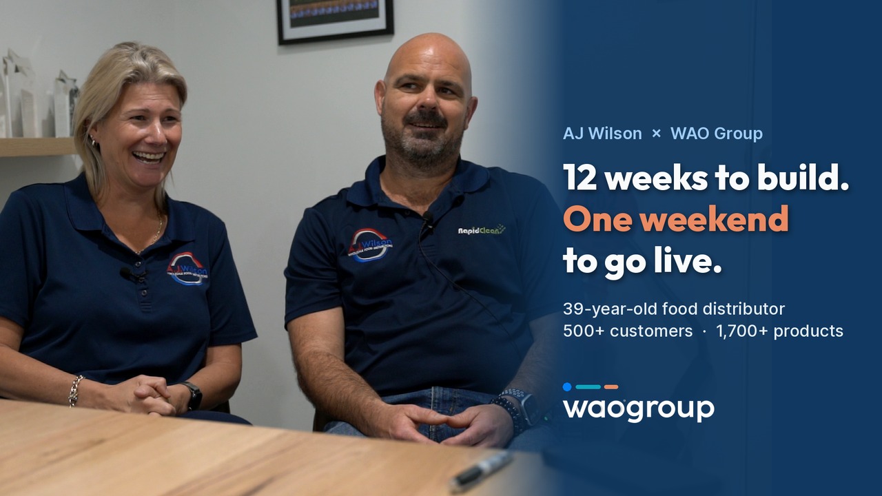 Video still: 12 weeks to build, one weekend to go live: the AJ Wilson story, with Belinda Wilson and Scott Bradbrook of AJ Wilson