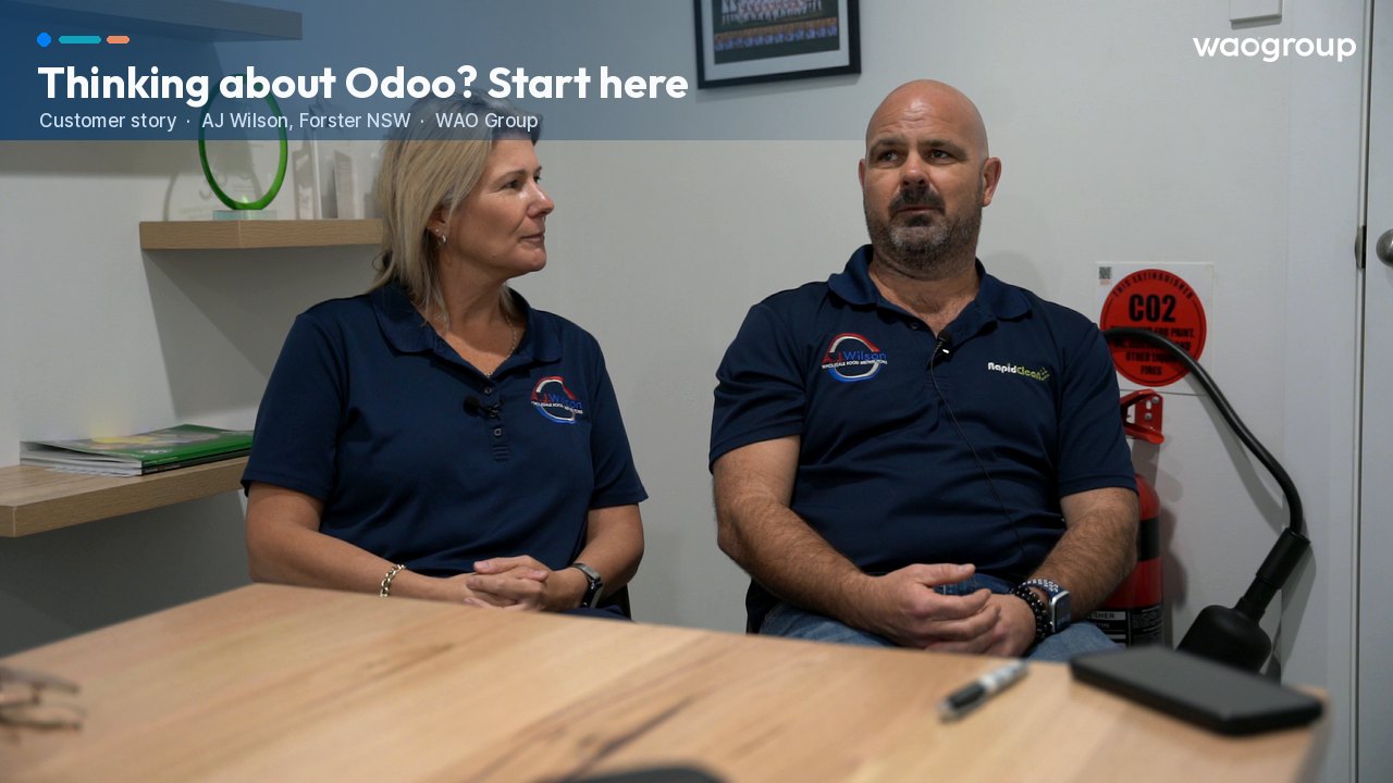 Video still: Thinking about Odoo? Start with what your system can’t give you, with Belinda Wilson and Scott Bradbrook of AJ Wilson